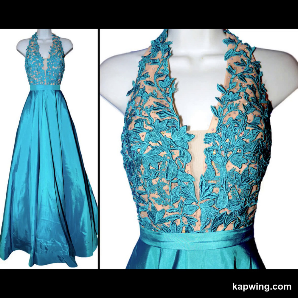 Stunning Sherri Hill Turquoise Embroidered Dress
